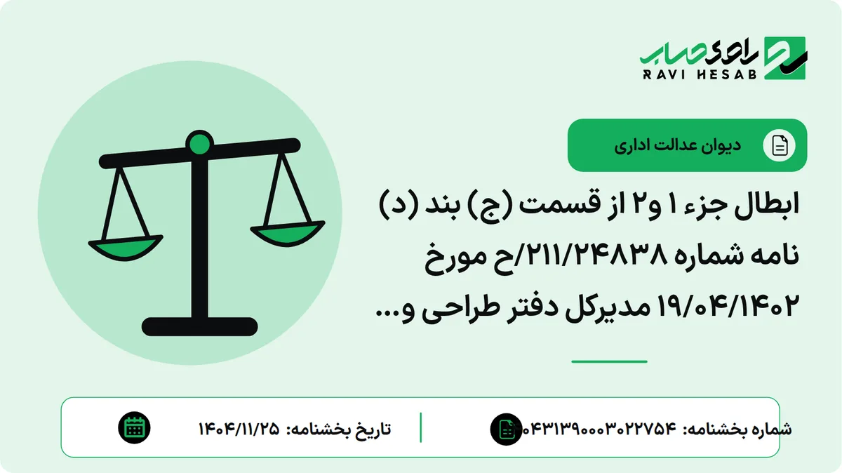 ابطال جزء 1 و2 از قسمت (ج) بند (د) نامه شماره 211/24838/ح مورخ 19/04/1402 مدیرکل دفتر طراحی و تحلیل فرآیندهای مالیاتی سازمان امور مالیاتی )