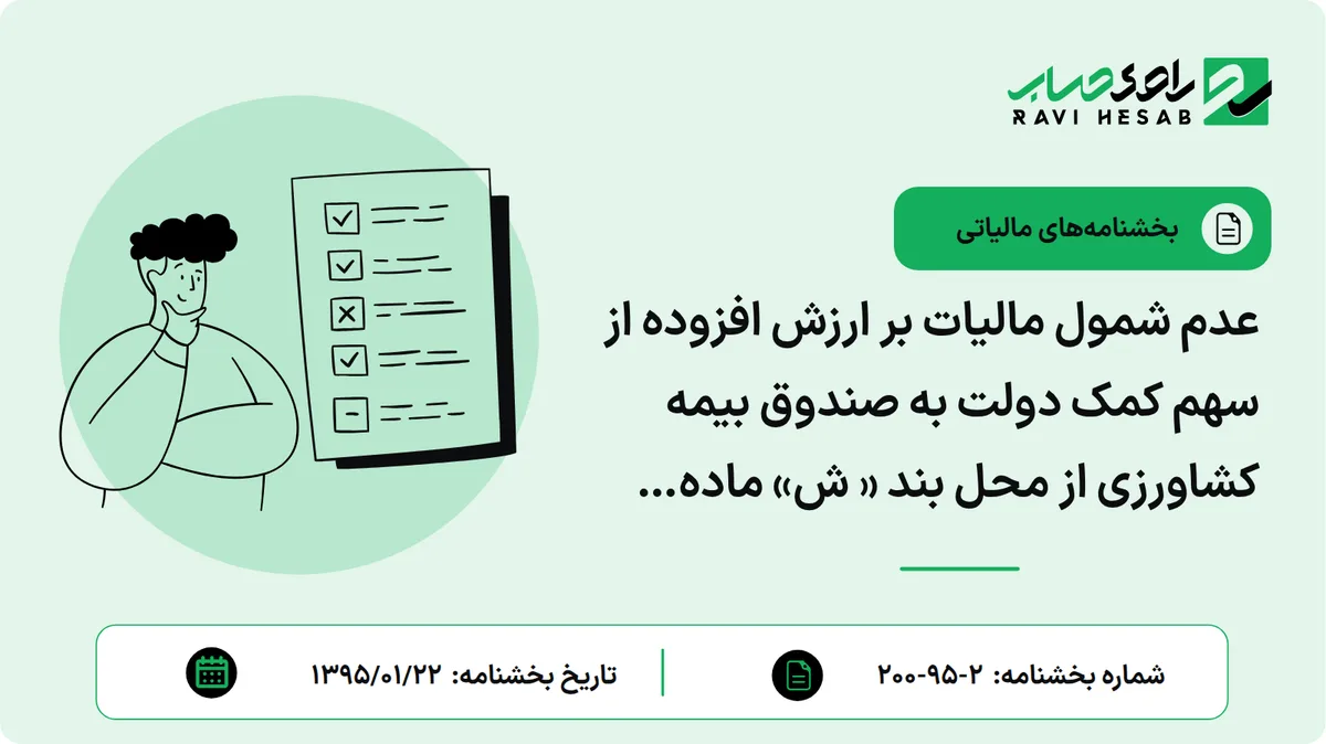عدم شمول مالیات بر ارزش افزوده از سهم کمک دولت به صندوق بیمه کشاورزی از محل بند « ش» ماده (۲۲۴) قانون برنامه پنجساله پنجم توسعه جمهوری اسلامی ایران