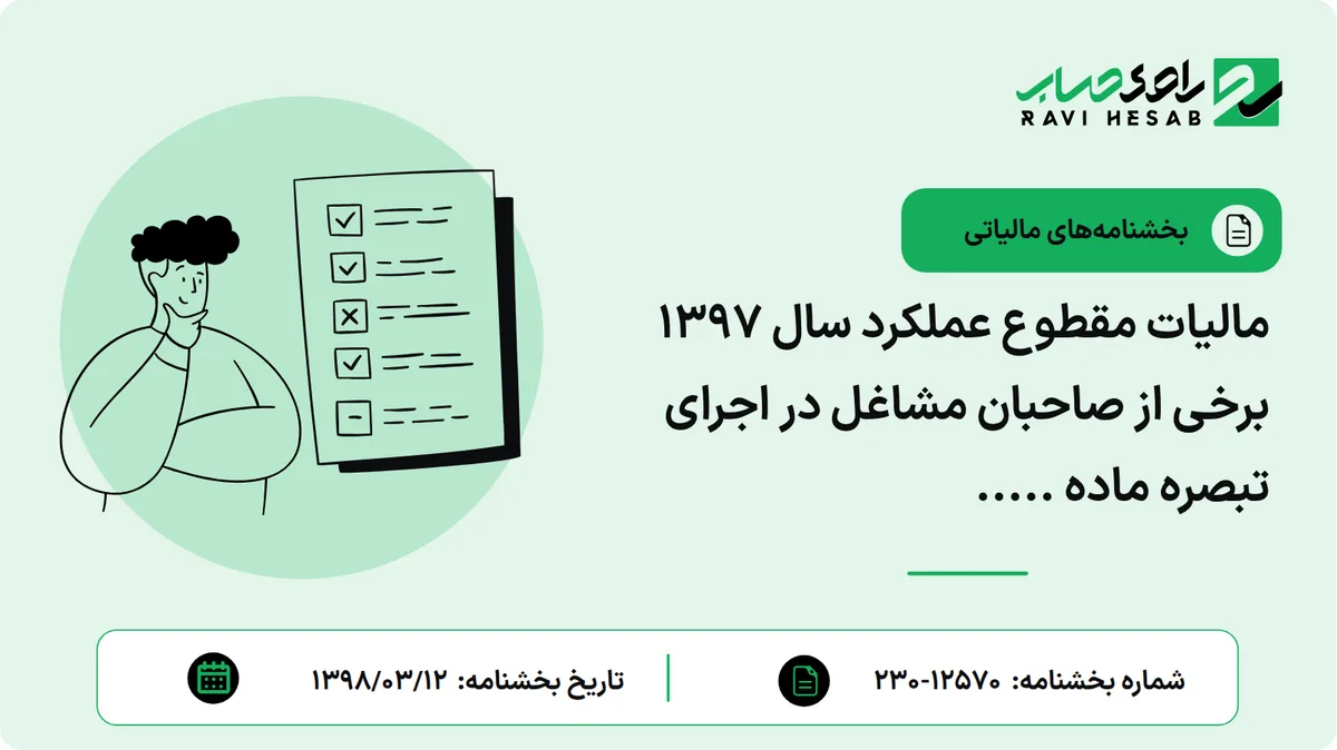 مالیات مقطوع عملکرد سال 1397 برخی از صاحبان مشاغل در اجرای تبصره ماده .....