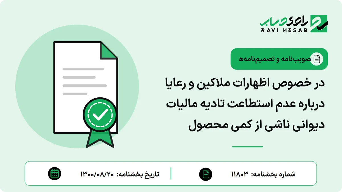 در خصوص اظهارات ملاکین و رعایا درباره عدم استطاعت تادیه مالیات دیوانی ناشی از کمی محصول