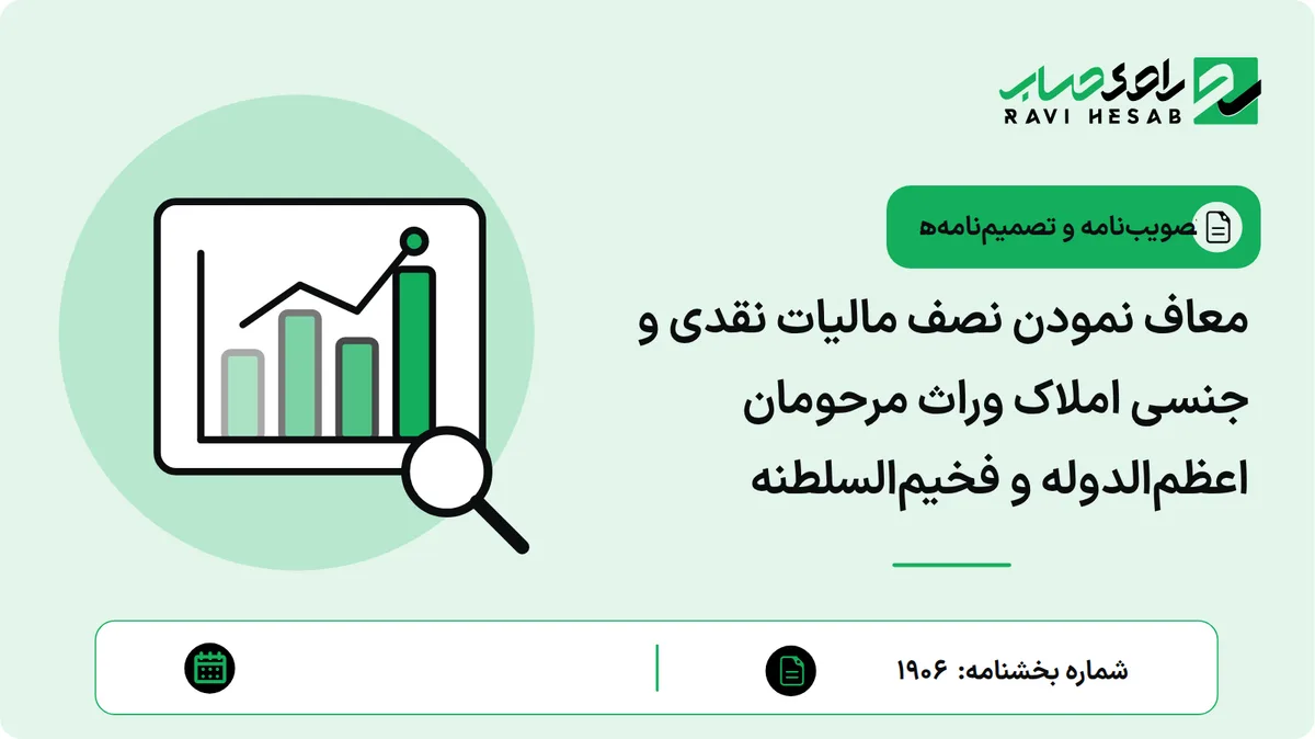 معاف نمودن نصف مالیات نقدی و جنسی املاک وراث مرحومان اعظمالدوله و فخیمالسلطنه
