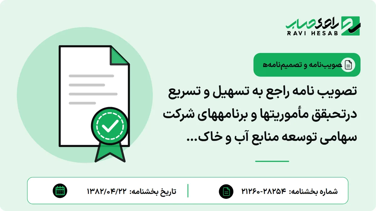 تصویب نامه راجع به تسهیل و تسریع درتحبقق مأموریتها و برنامههای شرکت سهامی توسعه منابع آب و خاک سیستان