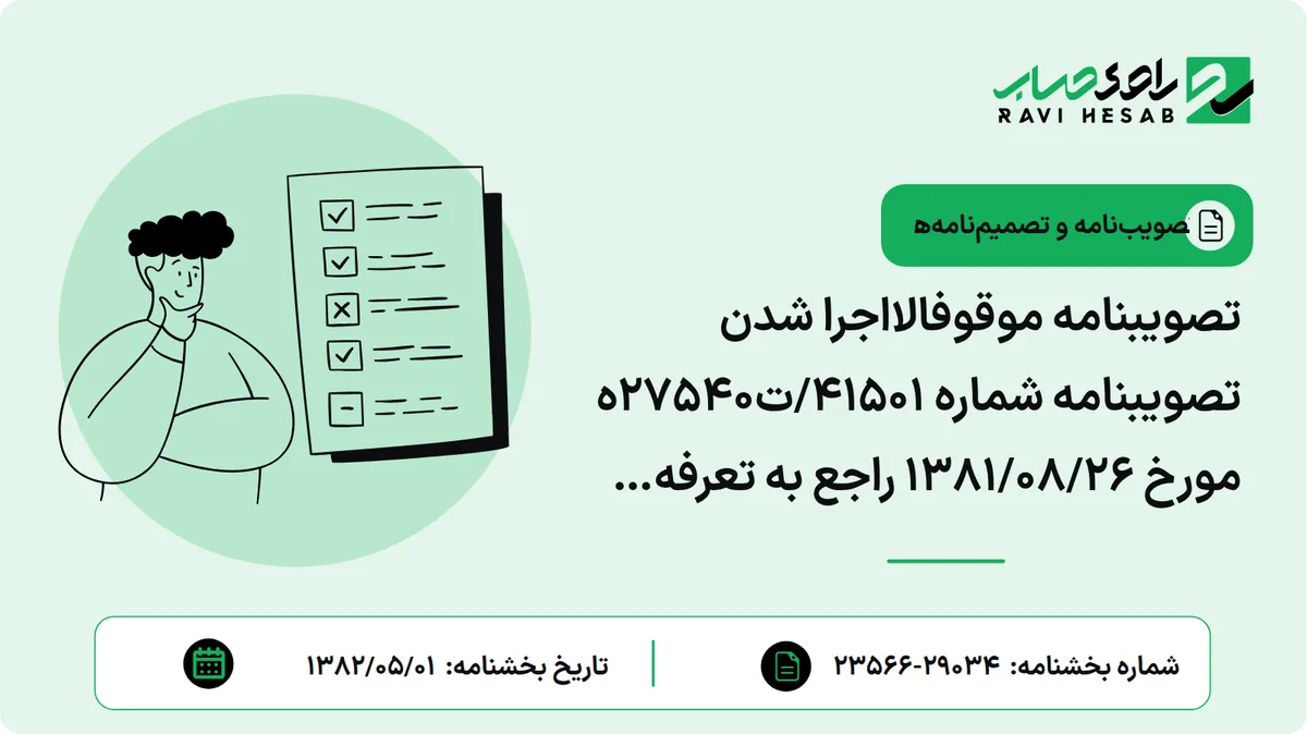 تصویبنامه موقوفالااجرا شدن تصویبنامه شماره ۴۱۵۰۱/ت۲۷۵۴۰ه مورخ ۱۳۸۱/۰۸/۲۶ راجع به تعرفه گمرکی و حقوق بازرگانی