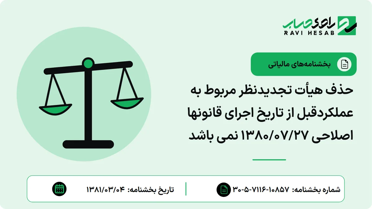 حذف هیأت تجدیدنظر مربوط به عملکردقبل از تاریخ اجرای قانونها اصلاحی 1380/07/27 نمی باشد