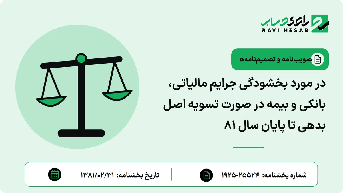 در مورد بخشودگی جرایم مالیاتی، بانکی و بیمه در صورت تسویه اصل بدهی تا پایان سال 81