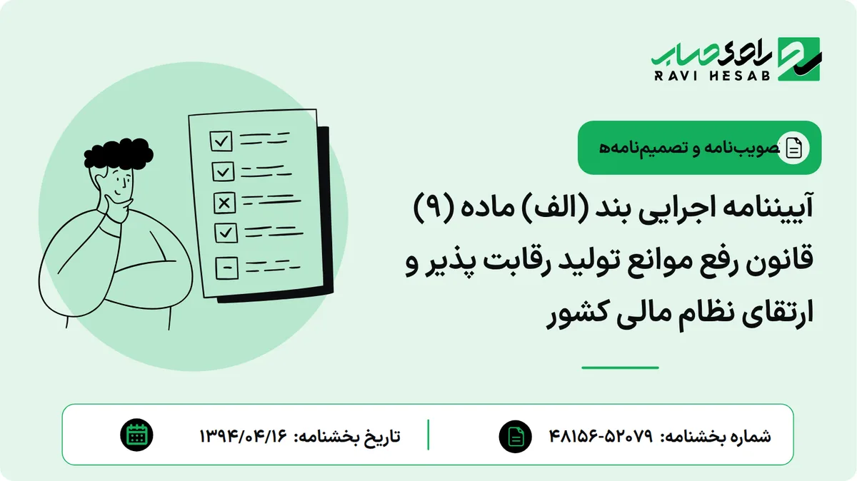 آییننامه اجرایی بند (الف) ماده (۹) قانون رفع موانع تولید رقابت پذیر و ارتقای نظام مالی کشور