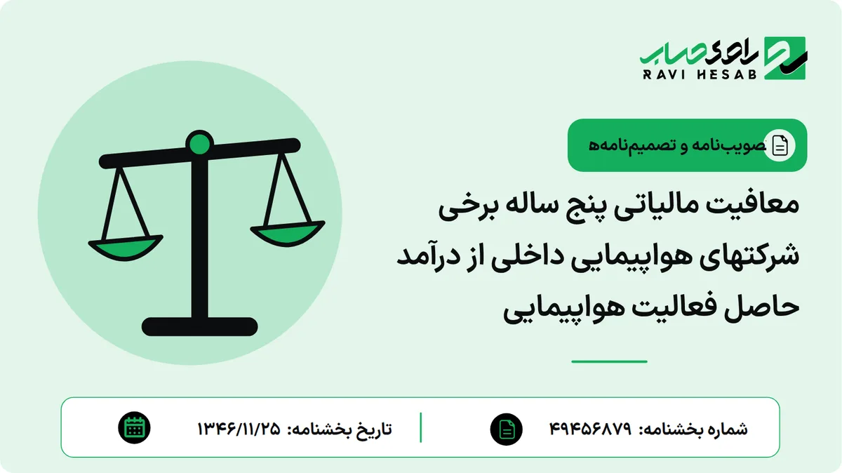 معافیت مالیاتی پنج ساله برخی شرکتهای هواپیمایی داخلی از درآمد حاصل فعالیت هواپیمایی