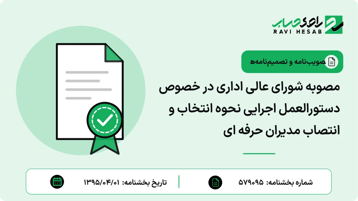 مصوبه شورای عالی اداری در خصوص دستورالعمل اجرایی نحوه انتخاب و انتصاب مدیران حرفه ای