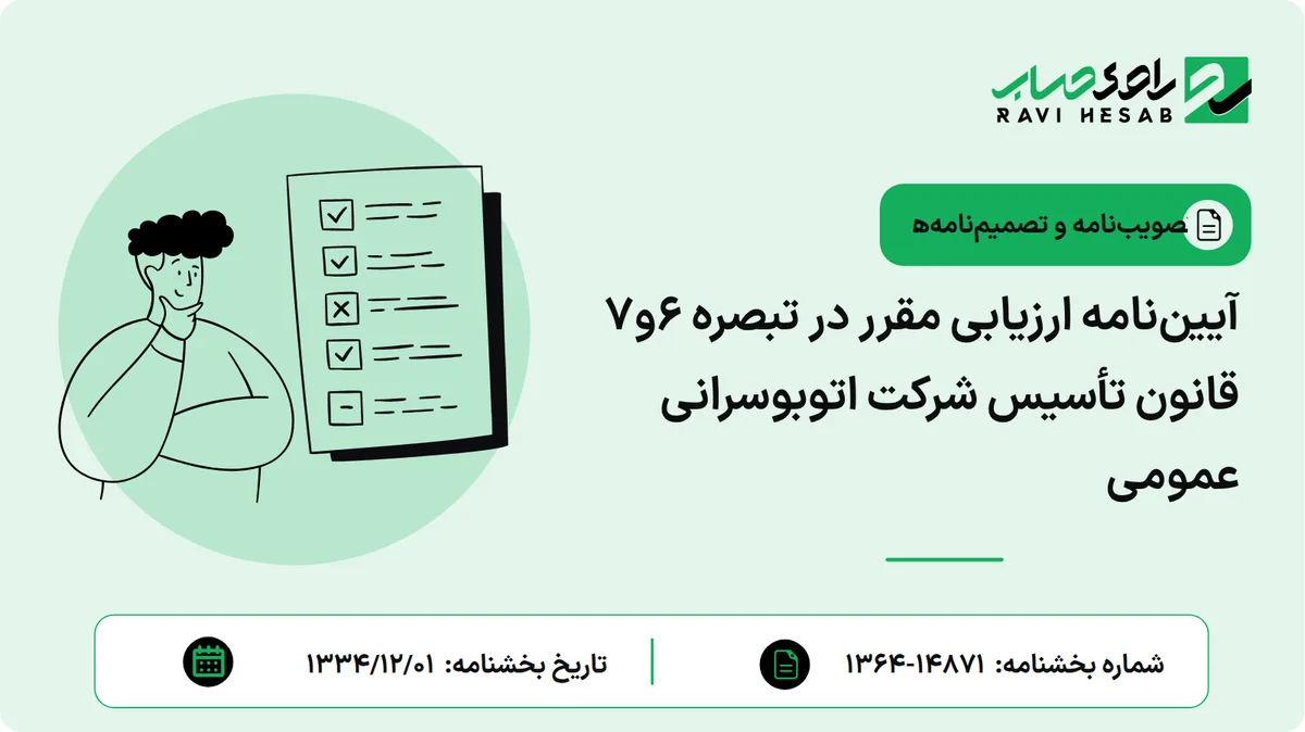 آیین‌نامه ارزیابی مقرر در تبصره 6و7 قانون تأسیس شرکت اتوبوسرانی عمومی