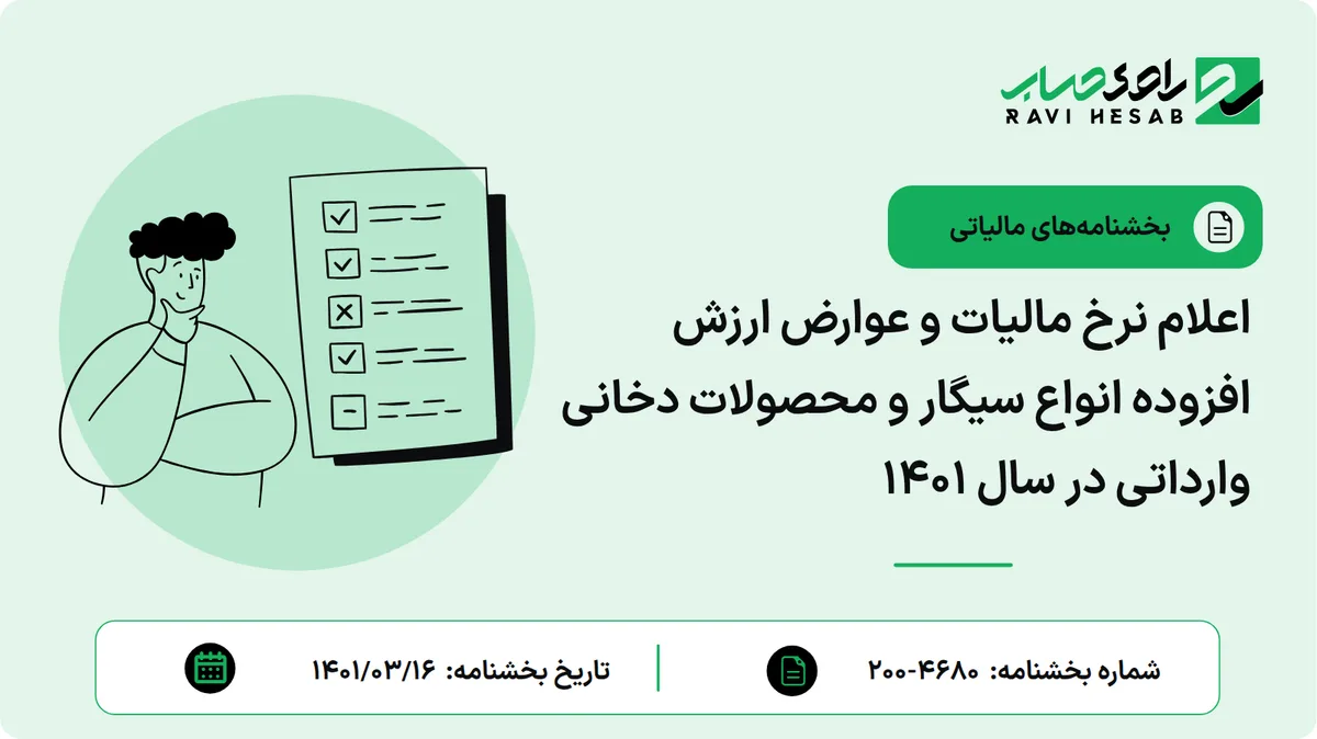 اعلام نرخ مالیات و عوارض ارزش افزوده انواع سیگار و محصولات دخانی وارداتی در سال ۱۴۰۱
