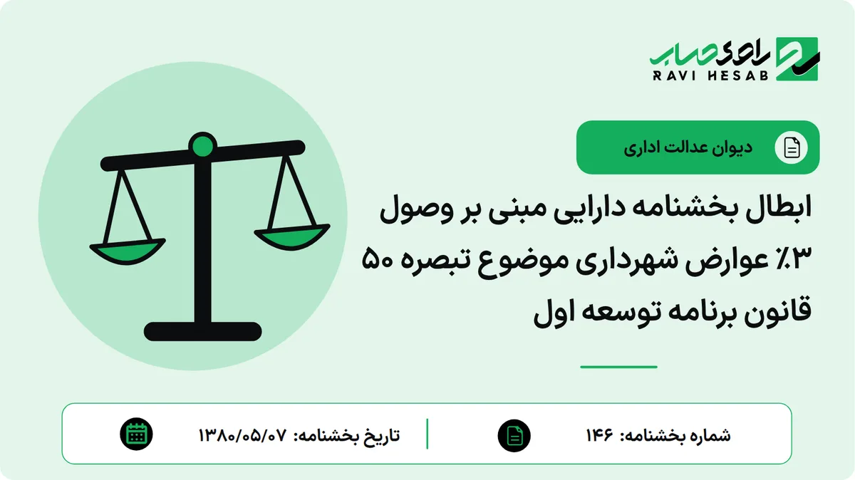 ابطال بخشنامه دارایی مبنی بر وصول 3% عوارض شهرداری موضوع تبصره 50 قانون برنامه توسعه اول