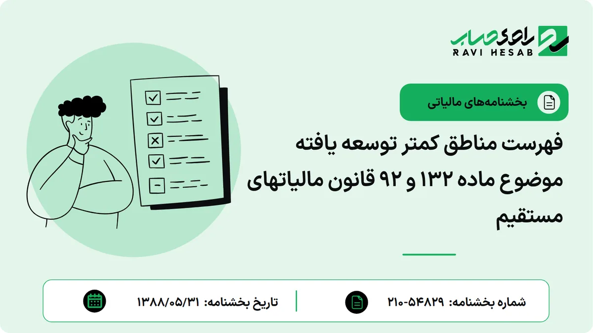 فهرست مناطق کمتر توسعه یافته موضوع ماده 132 و 92 قانون مالیاتهای مستقیم
