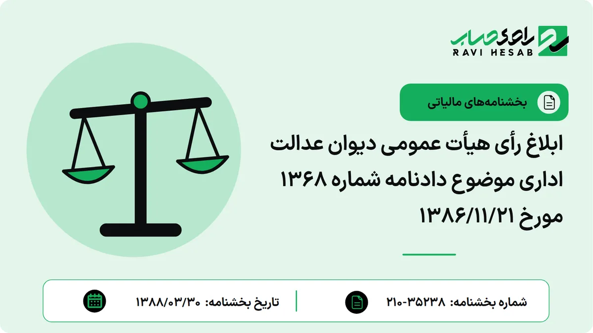 ابلاغ رأی هیأت عمومی دیوان عدالت اداری موضوع دادنامه شماره 1368 مورخ 1386/11/21