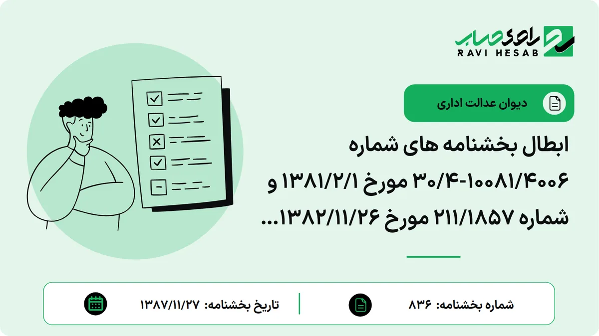 ابطال بخشنامه های شماره 10081/4006-30/4 مورخ 1381/2/1 و شماره 211/1857 مورخ 1382/11/26 سازمان امور مالیاتی