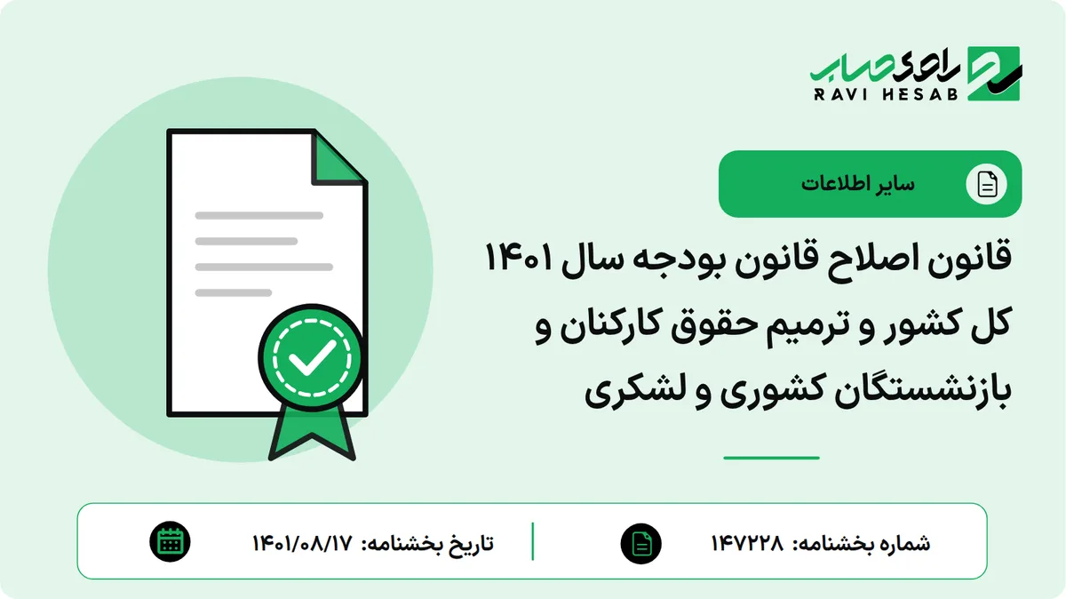 قانون اصلاح قانون بودجه سال 1401 کل کشور و ترمیم حقوق کارکنان و بازنشستگان کشوری و لشکری