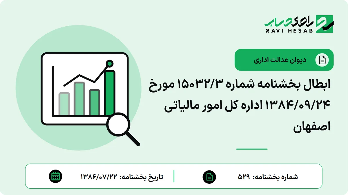 ابطال بخشنامه شماره 15032/3 مورخ 1384/09/24 اداره کل امور مالیاتی اصفهان