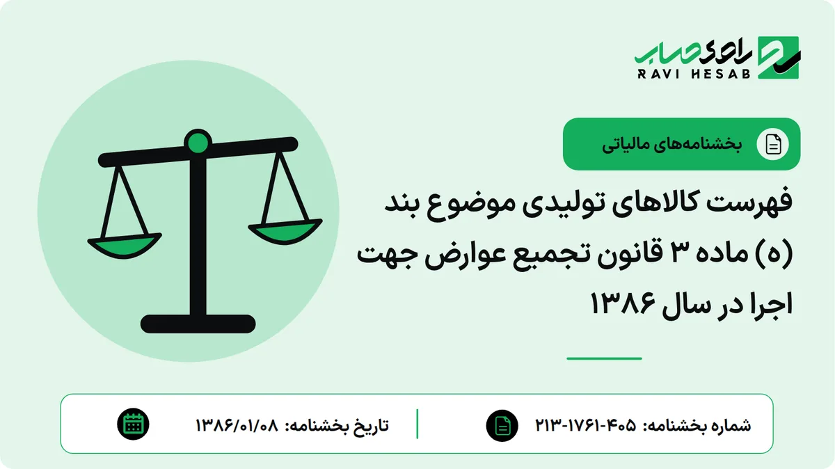 فهرست کالاهای تولیدی موضوع بند (ه) ماده 3 قانون تجمیع عوارض جهت اجرا در سال 1386