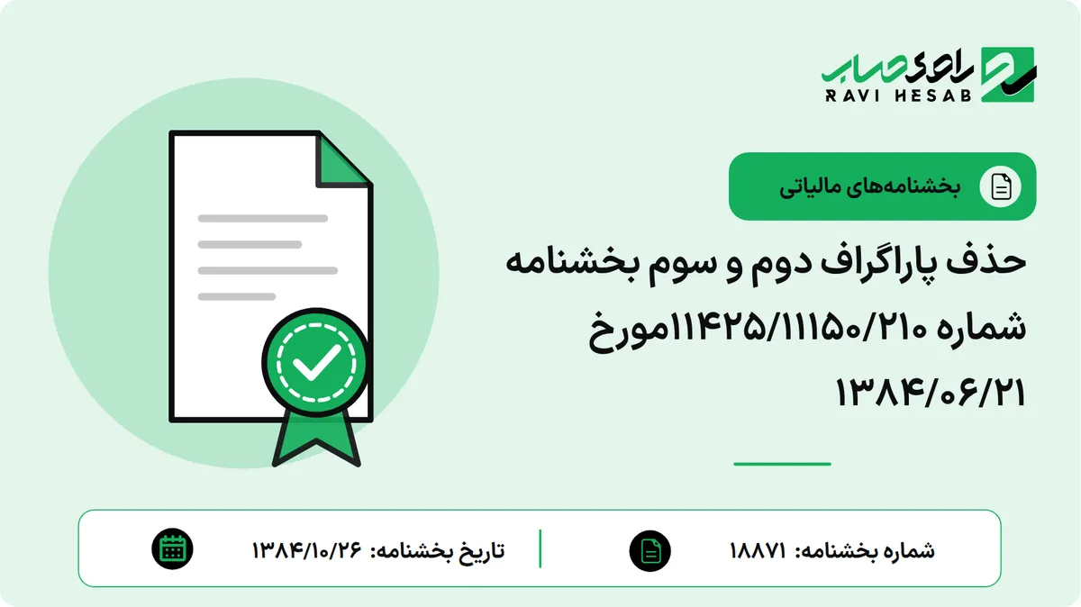 حذف پاراگراف دوم و سوم بخشنامه شماره 11425/11150/210مورخ 1384/06/21