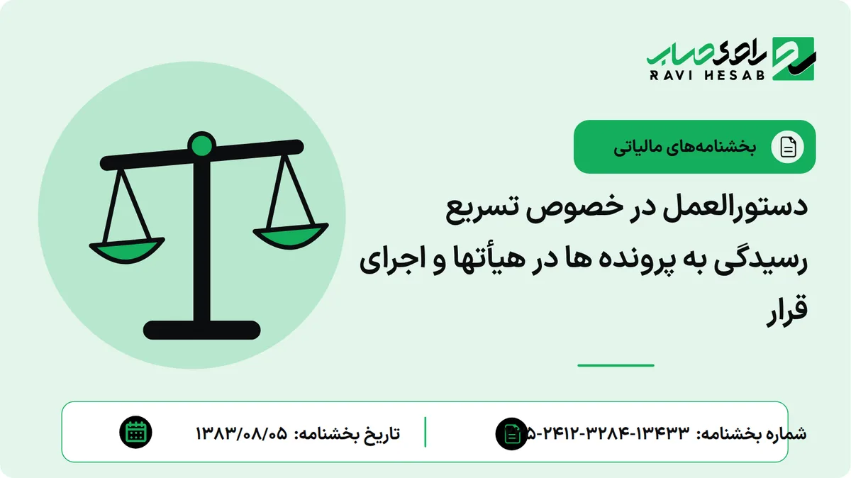 دستورالعمل در خصوص تسریع رسیدگی به پرونده ها در هیأتها و اجرای قرار