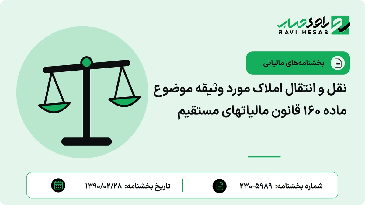 نقل و انتقال املاک مورد وثیقه موضوع ماده 160 قانون مالیاتهای مستقیم