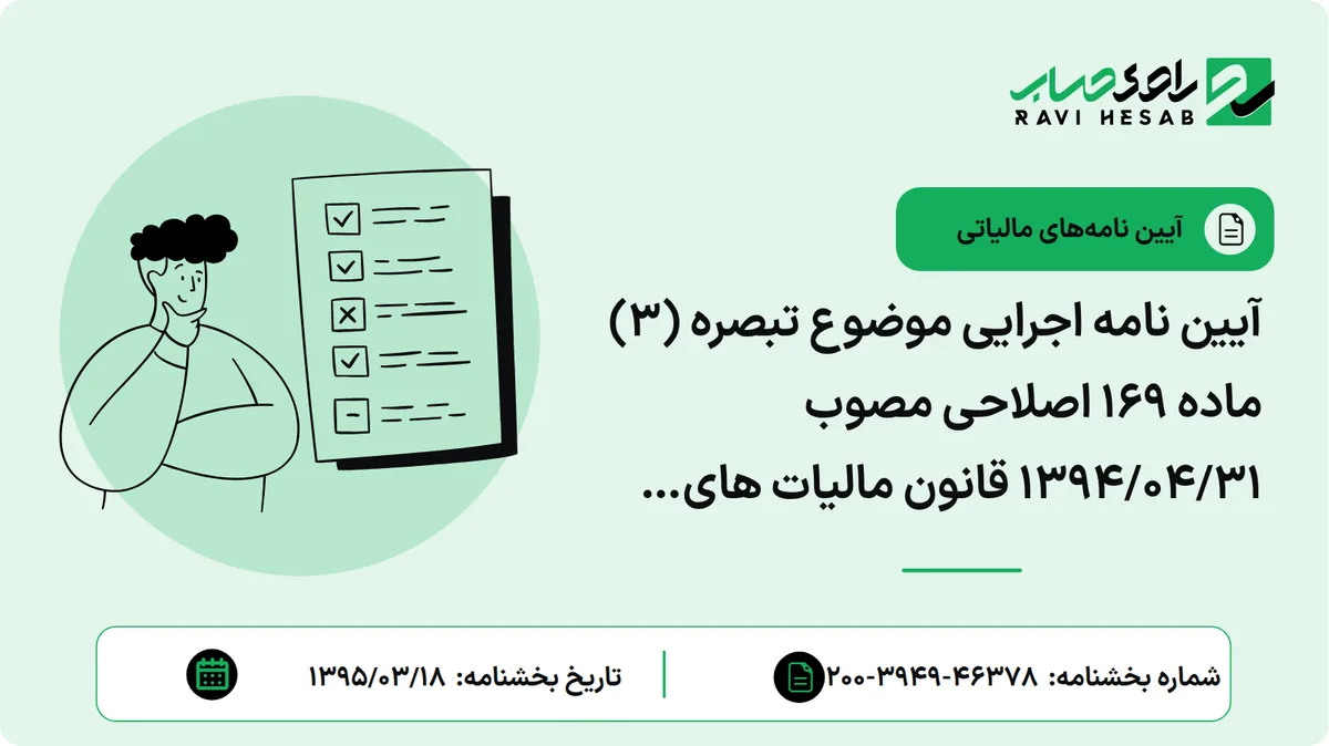 آیین نامه اجرایی موضوع تبصره (3) ماده 169 اصلاحی مصوب 1394/04/31 قانون مالیات های مستقیم