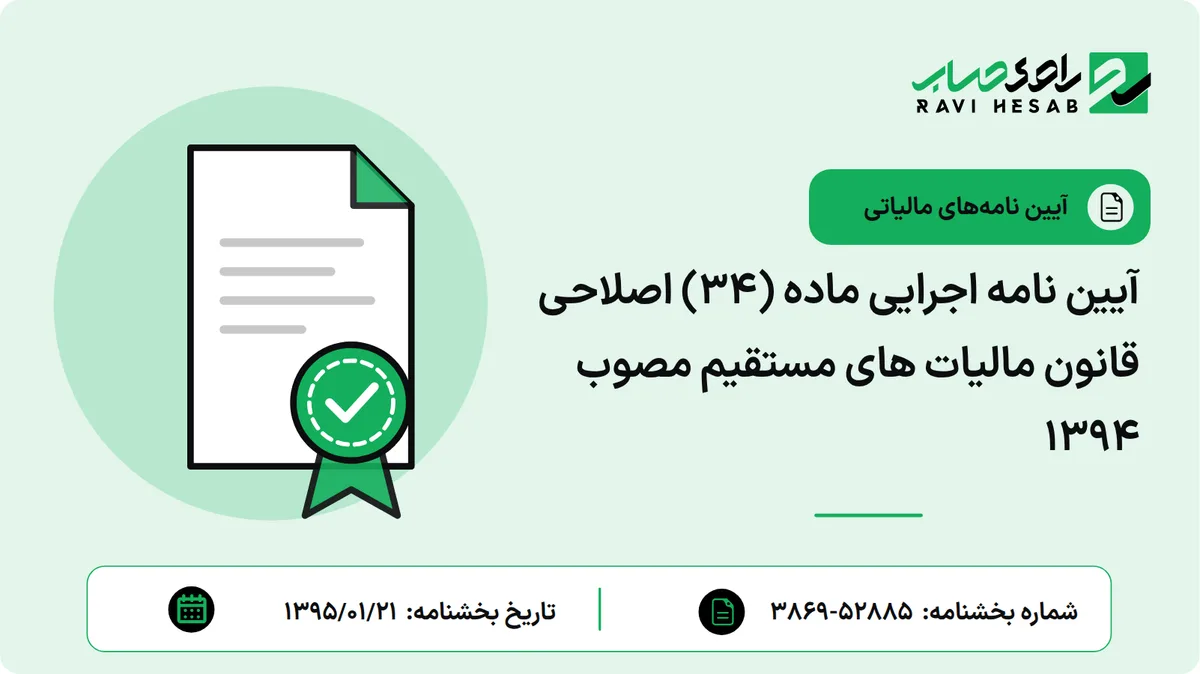 آیین نامه اجرایی ماده (34) اصلاحی قانون مالیات های مستقیم مصوب 1394