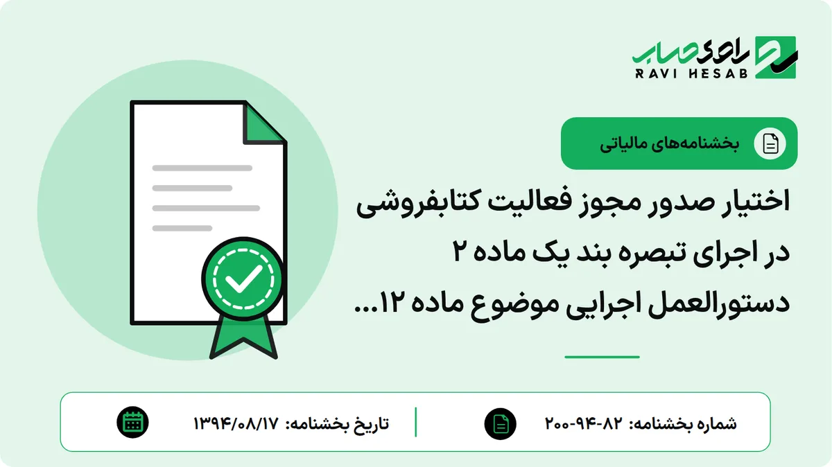 اختیار صدور مجوز فعالیت کتابفروشی در اجرای تبصره بند یک ماده 2 دستورالعمل اجرایی موضوع ماده 12 آیین نامه اجرایی تبصره 3 ماده 139 قانون مالیات های مستقیم از وزارت فرهنگ و ارشاد اسلامی به اتحادیه های صنفی کتابفروشان