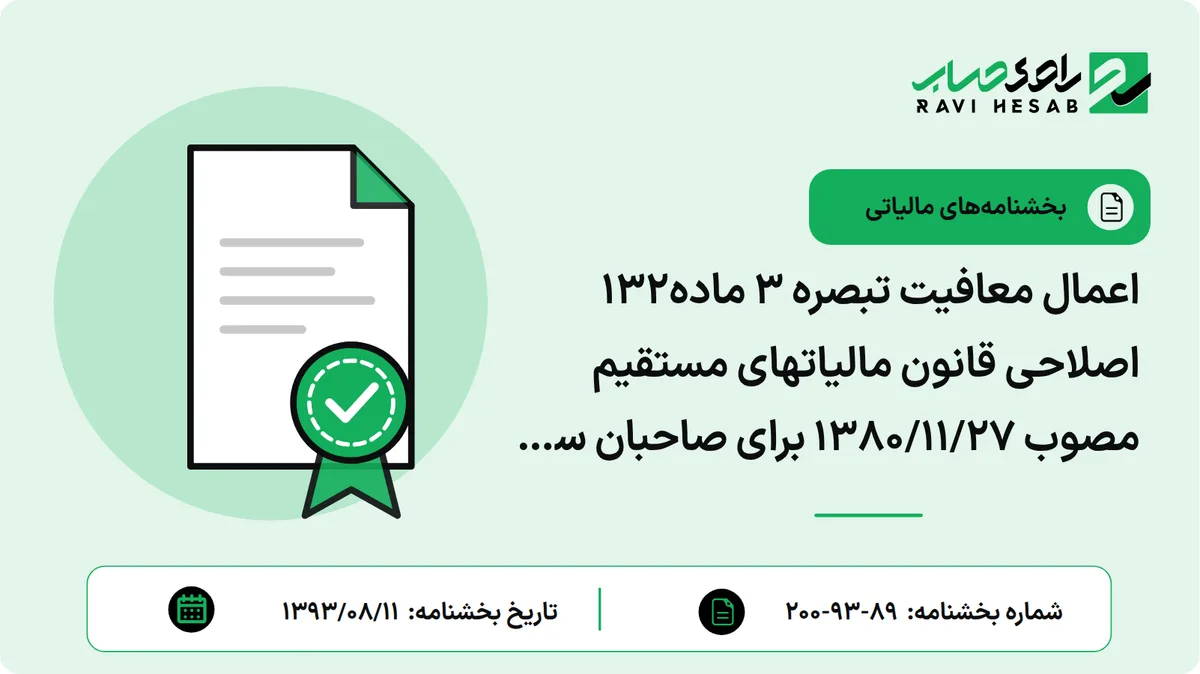 اعمال معافیت تبصره 3 ماده132 اصلاحی قانون مالیاتهای مستقیم مصوب 1380/11/27 برای صاحبان سفره خانه های سنتی