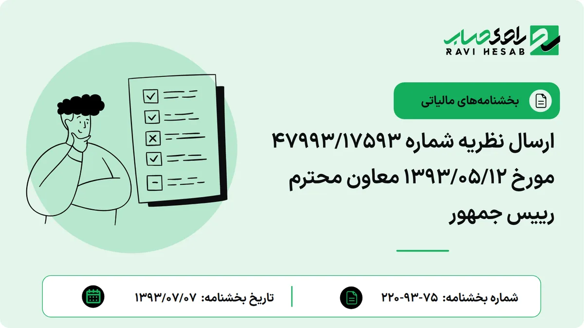 ارسال نظریه شماره 47993/17593 مورخ 1393/05/12 معاون محترم رییس جمهور