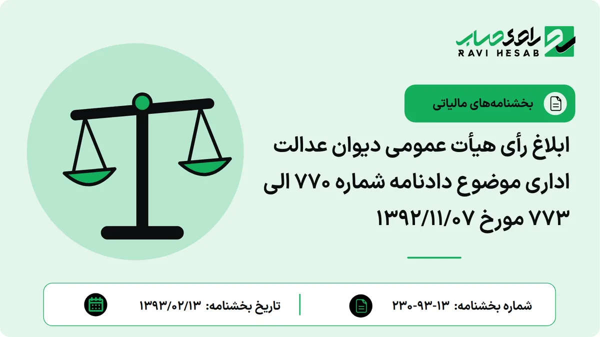 ابلاغ رأی هیأت عمومی دیوان عدالت اداری موضوع دادنامه شماره 770 الی 773 مورخ 1392/11/07