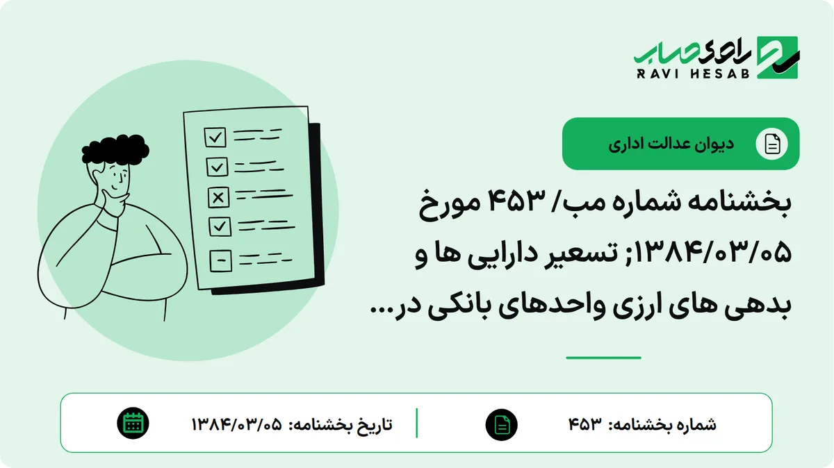 بخشنامه شماره مب/ 453 مورخ ۱۳۸۴/۰۳/۰۵; تسعیر دارایی ها و بدهی های ارزی واحدهای بانکی در مناطق آزاد تجاری- صنعتی ( پیرو بخشنامه مب/692 مورخ 1383/05/17)