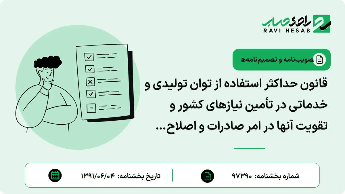 قانون حداکثر استفاده از توان تولیدی و خدماتی در تأمین نیازهای کشور و تقویت آنها در امر صادرات و اصلاح ماده (104) قانون مالیاتهای مستقیم