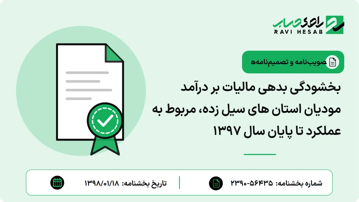 بخشودگی بدهی مالیات بر درآمد مودیان استان های سیل زده، مربوط به عملکرد تا پایان سال 1397