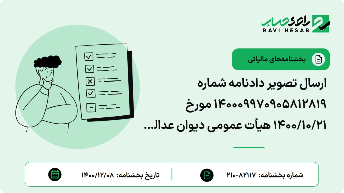 ارسال تصویر دادنامه شماره 140009970905812819 مورخ 1400/10/21 هیأت عمومی دیوان عدالت اداری مبنی بر ابطال یک عبارت از بند 8 ماده 3 آیین نامه اجرایی موضوع بندهای الف، ب، ج، د، ه، ز، ح و... تبصره 5 و بند (ل) تبصره 6 ماده واحده قانون بودجه 1400 کل کشور