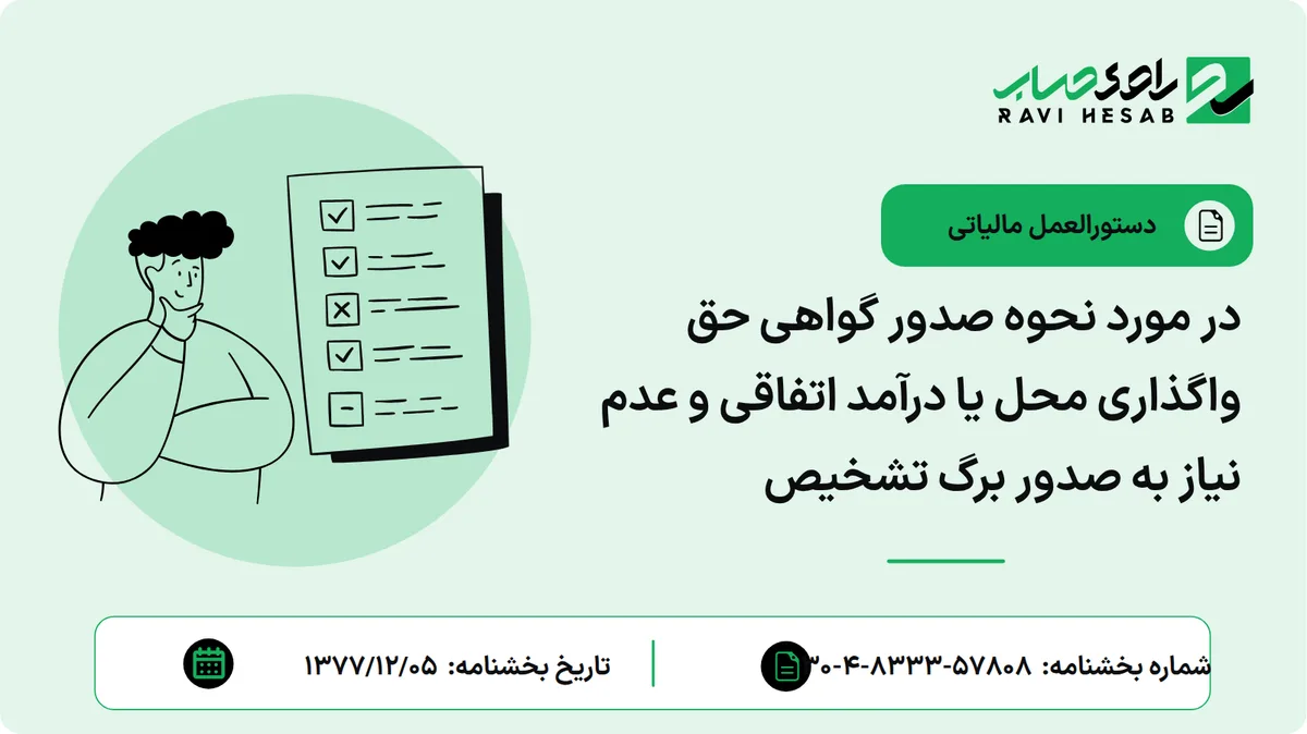 در مورد نحوه صدور گواهی حق واگذاری محل یا درآمد اتفاقی و عدم نیاز به صدور برگ تشخیص