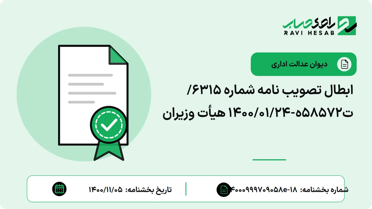ابطال تصویب نامه شماره 6315/ت58572ه-1400/01/24 هیأت وزیران