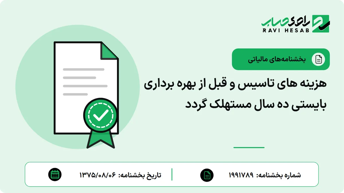 هزینه های تاسیس و قبل از بهره برداری بایستی ده سال مستهلک گردد