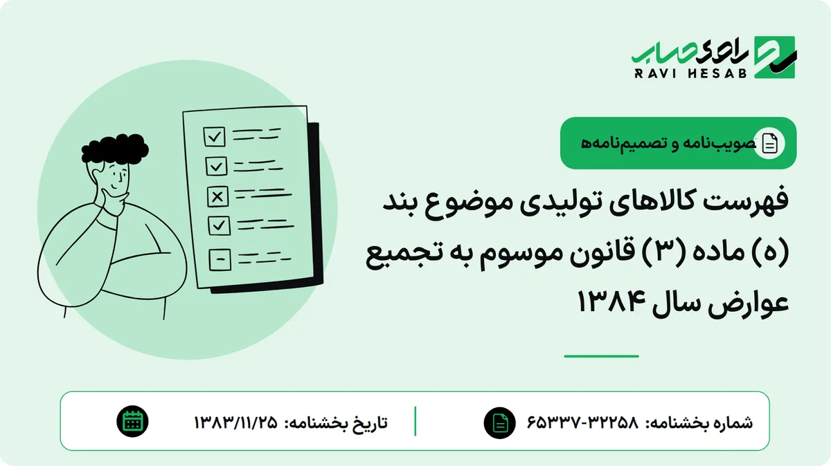 فهرست کالاهای تولیدی موضوع بند (ه) ماده (3) قانون موسوم به تجمیع عوارض سال 1384