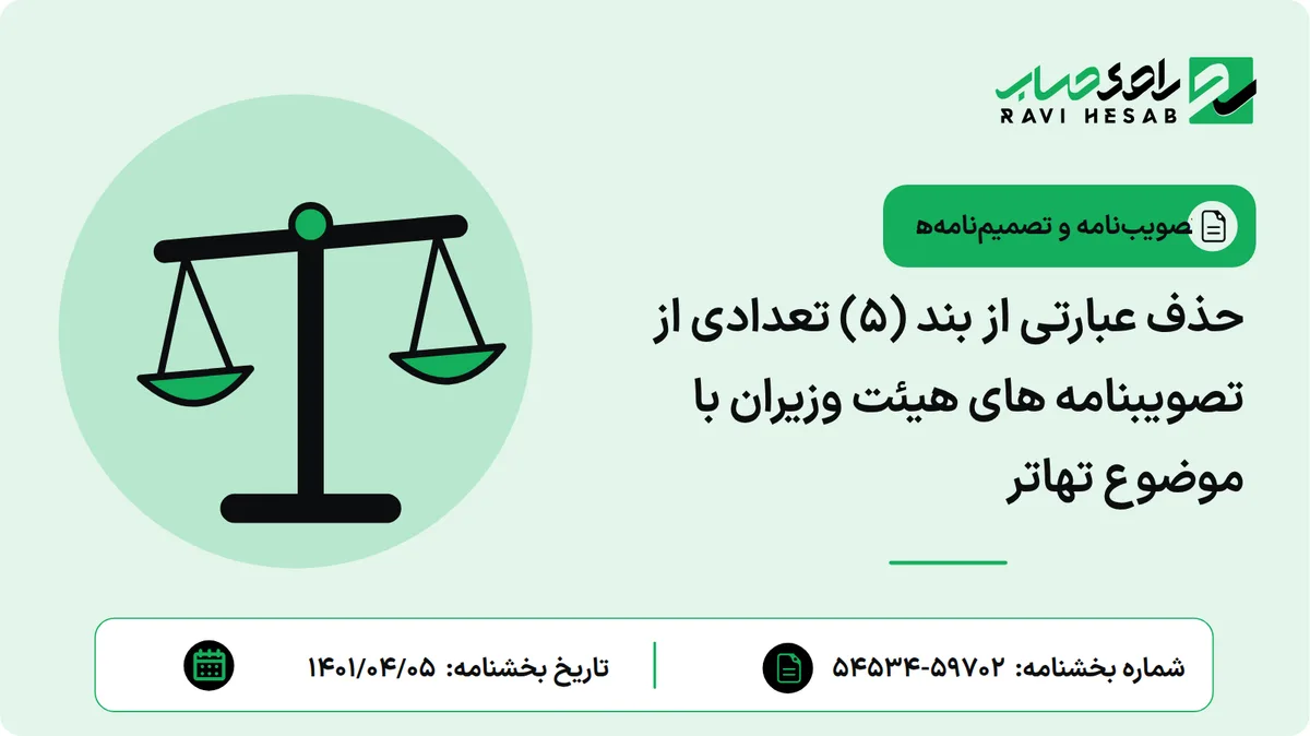 حذف عبارتی از بند (5) تعدادی از تصویبنامه های هیئت وزیران با موضوع تهاتر