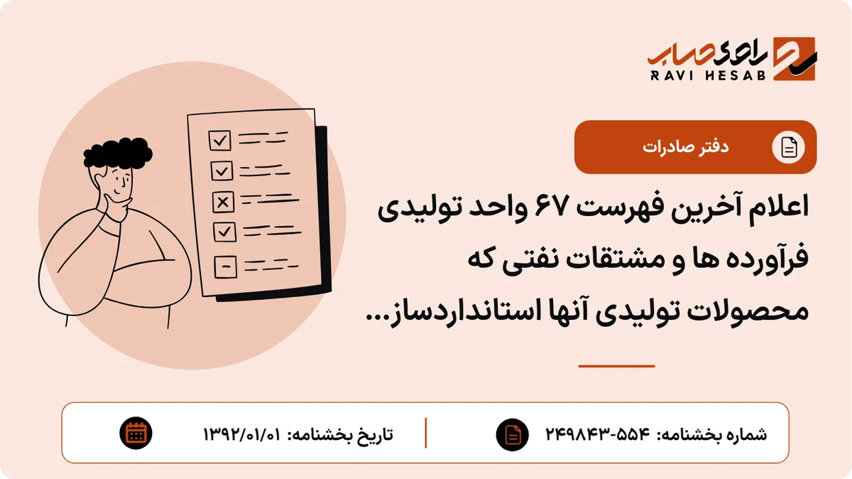 اعلام آخرین فهرست 67 واحد تولیدی فرآورده ها و مشتقات نفتی که محصولات تولیدی آنها استانداردسازی گردیده است