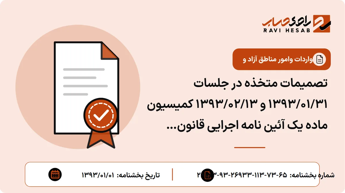 تصمیمات متخذه در جلسات 1393/01/31 و 1393/02/13 کمیسیون ماده یک آئین نامه اجرایی قانون مقررات صادرات و واردات