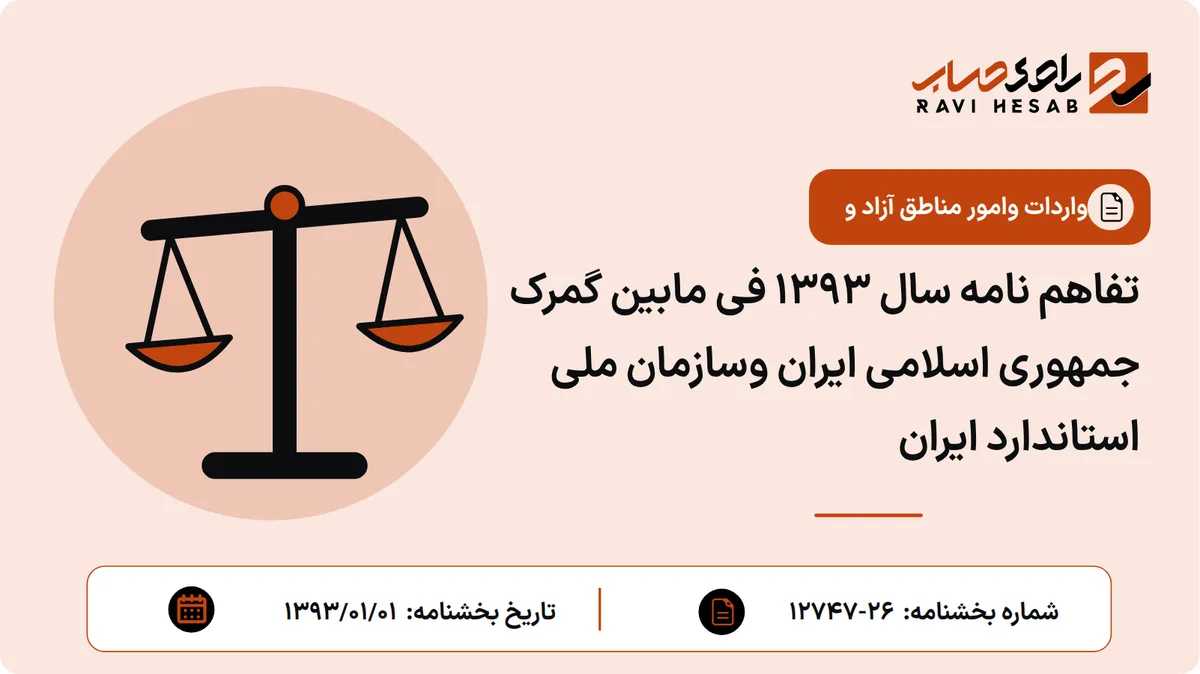 تفاهم نامه سال 1393 فی مابین گمرک جمهوری اسلامی ایران وسازمان ملی استاندارد ایران