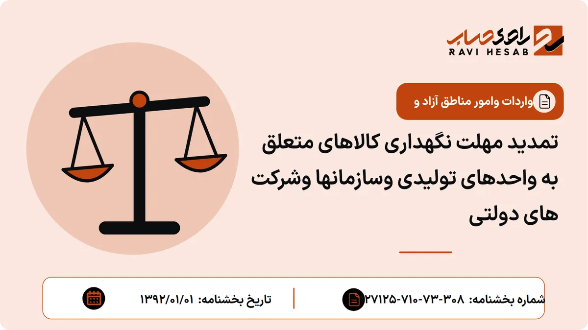 تمدید مهلت نگهداری کالاهای متعلق به واحدهای تولیدی وسازمانها وشرکت های دولتی