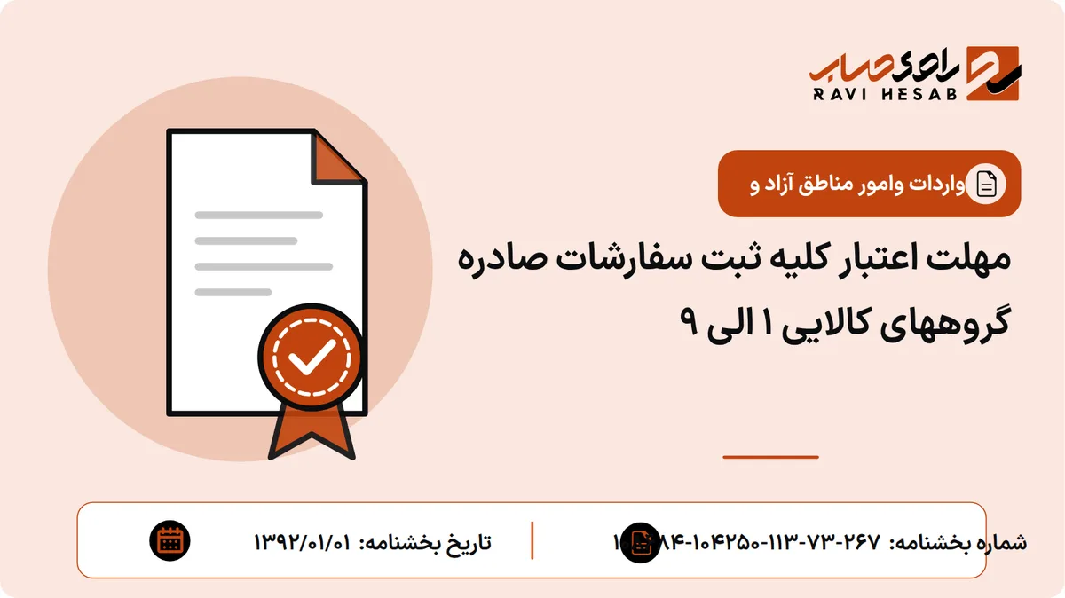 مهلت اعتبار کلیه ثبت سفارشات صادره گروههای کالایی 1 الی 9