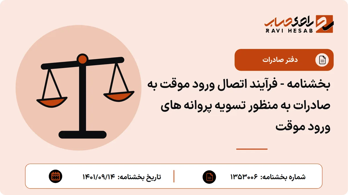 بخشنامه - فرآیند اتصال ورود موقت به صادرات به منظور تسویه پروانه های ورود موقت