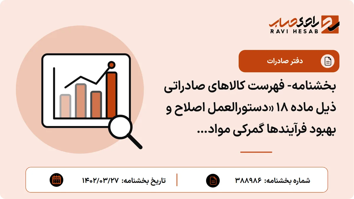 بخشنامه- فهرست کالاهای صادراتی ذیل ماده 18 «دستورالعمل اصلاح و بهبود فرآیندها گمرکی مواد نفتی»اصلاحی اردیبهشت1401