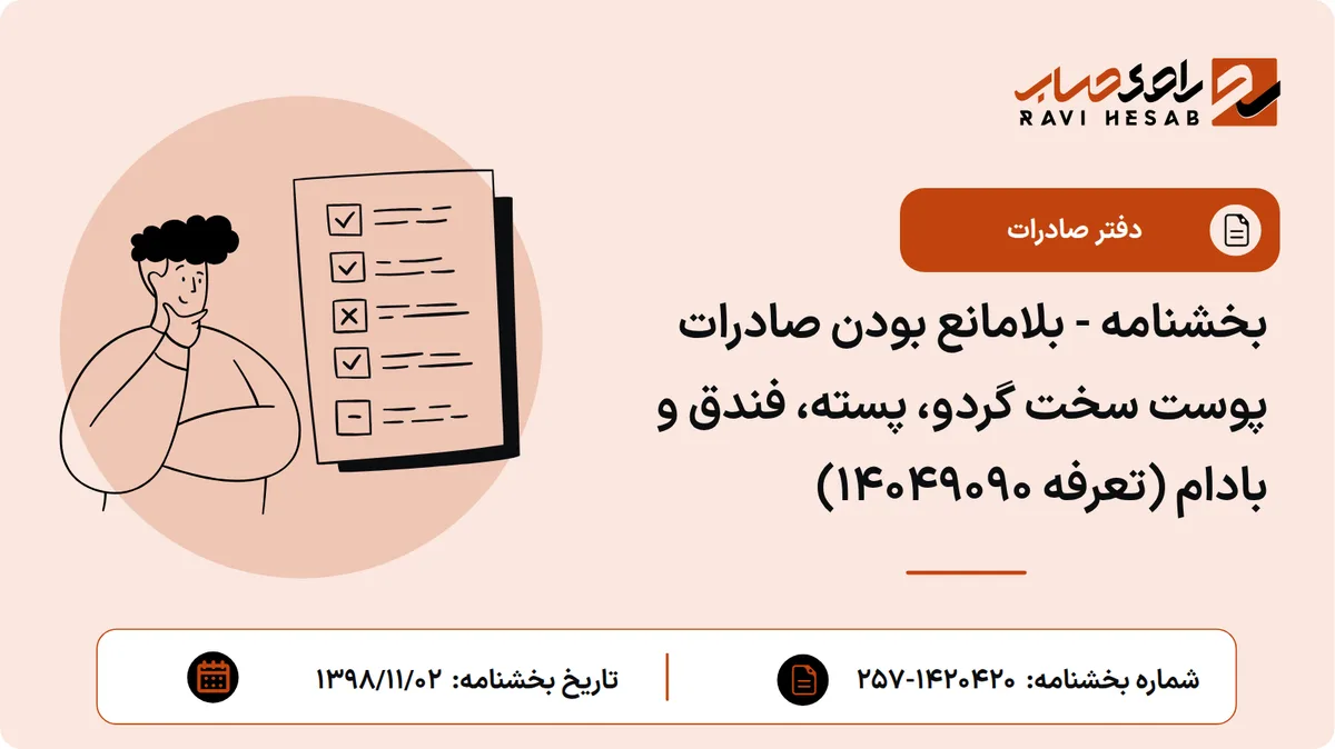 بخشنامه - بلامانع بودن صادرات پوست سخت گردو، پسته، فندق و بادام (تعرفه 14049090)