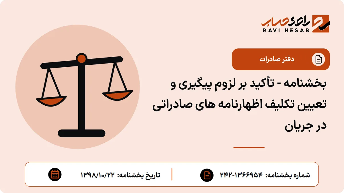 بخشنامه - تأکید بر لزوم پیگیری و تعیین تکلیف اظهارنامه های صادراتی در جریان