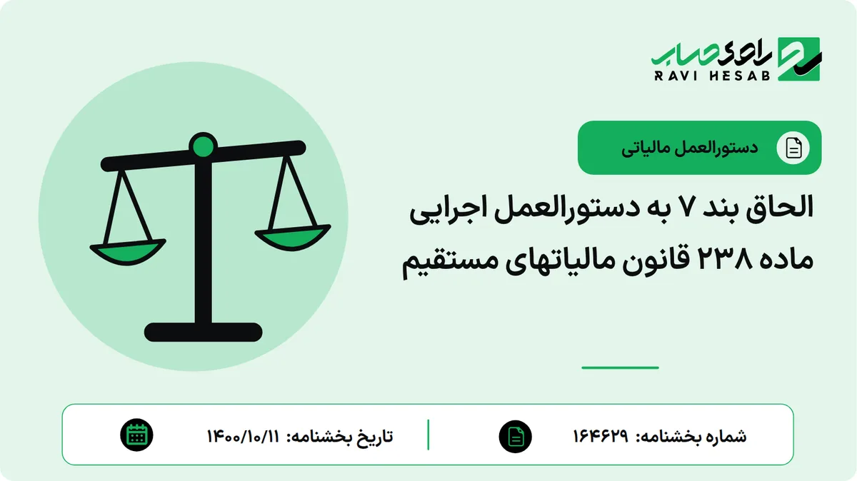 الحاق بند 7 به دستورالعمل اجرایی ماده 238 قانون مالیاتهای مستقیم