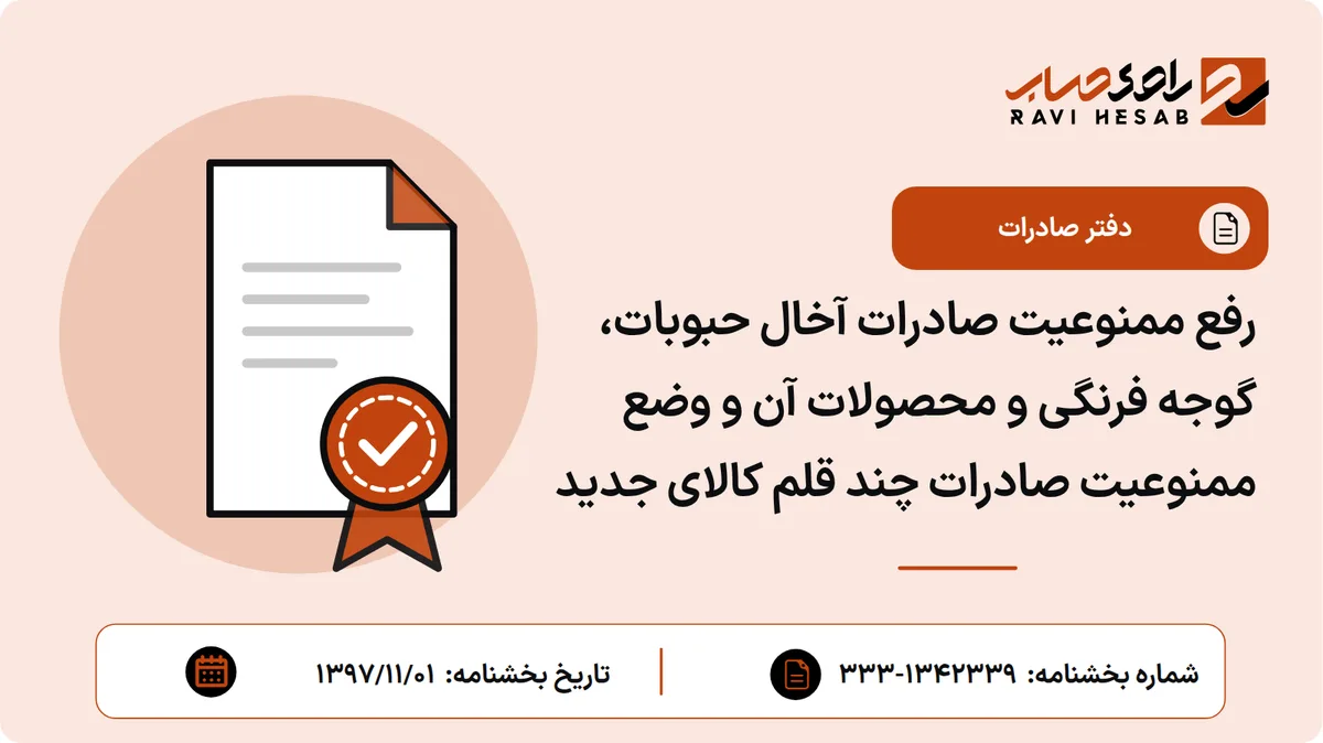 رفع ممنوعیت صادرات آخال حبوبات، گوجه فرنگی و محصولات آن و وضع ممنوعیت صادرات چند قلم کالای جدید
